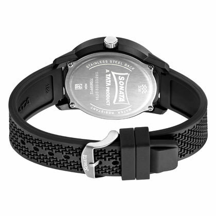 Sonata Black Dial Silicone Strap Analog Watch for Men