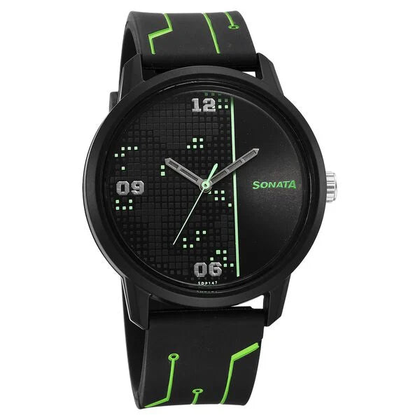 Sonata Volt Quartz Analog Black Dial Polyurethane Strap Watch for Men