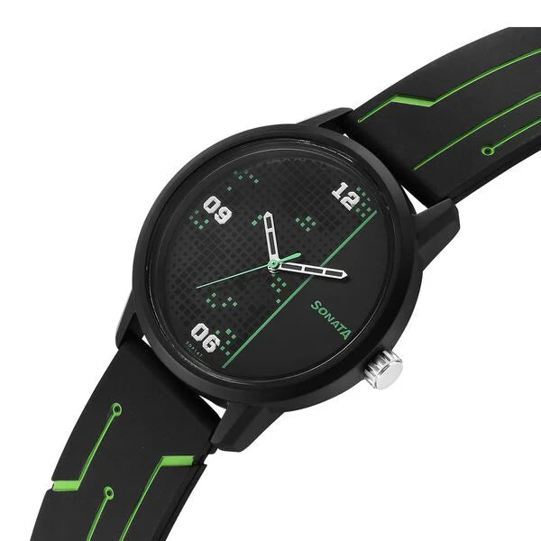 Sonata Volt Quartz Analog Black Dial Polyurethane Strap Watch for Men