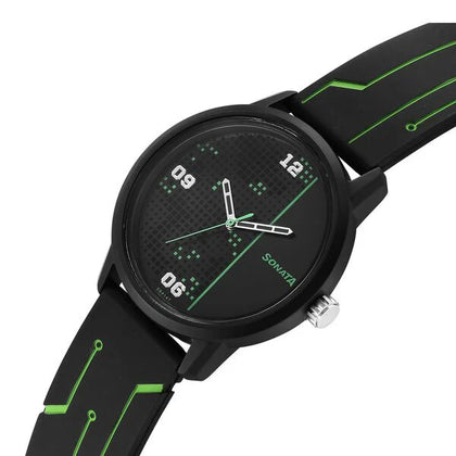 Sonata Volt Quartz Analog Black Dial Polyurethane Strap Watch for Men