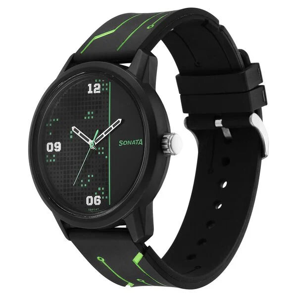 Sonata Volt Quartz Analog Black Dial Polyurethane Strap Watch for Men