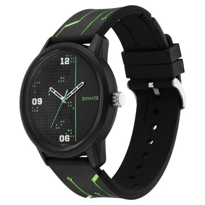 Sonata Volt Quartz Analog Black Dial Polyurethane Strap Watch for Men