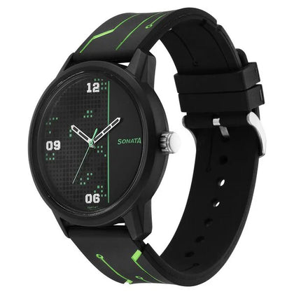 Sonata Volt Quartz Analog Black Dial Polyurethane Strap Watch for Men