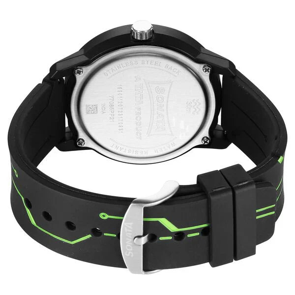 Sonata Volt Quartz Analog Black Dial Polyurethane Strap Watch for Men