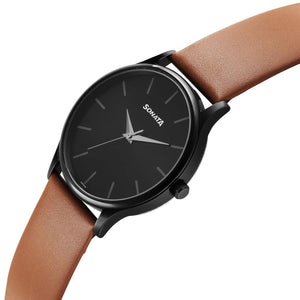 Sonata Aspire Quartz Analog Black Dial Leather Strap Watch for Men