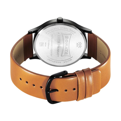 Sonata Aspire Quartz Analog Black Dial Leather Strap Watch for Men