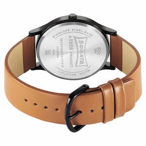 Sonata Aspire Quartz Analog Black Dial Brown Leather Strap Watch for Men