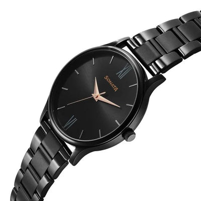 Sonata Black Dial Stainless Steel Strap Analog Watch for Men