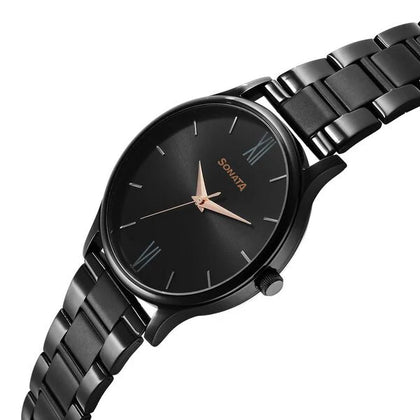 Sonata Black Dial Stainless Steel Strap Analog Watch for Men
