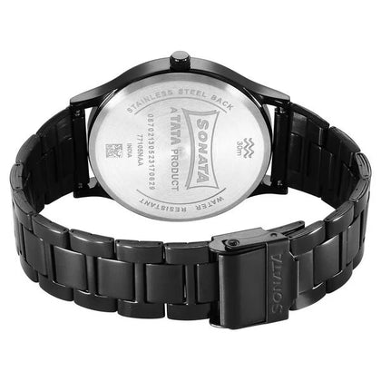 Sonata Black Dial Stainless Steel Strap Analog Watch for Men