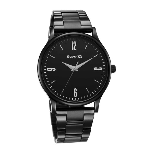 Sonata Aspire Quartz Analog Black Dial Stainless Steel Strap Watch for Men