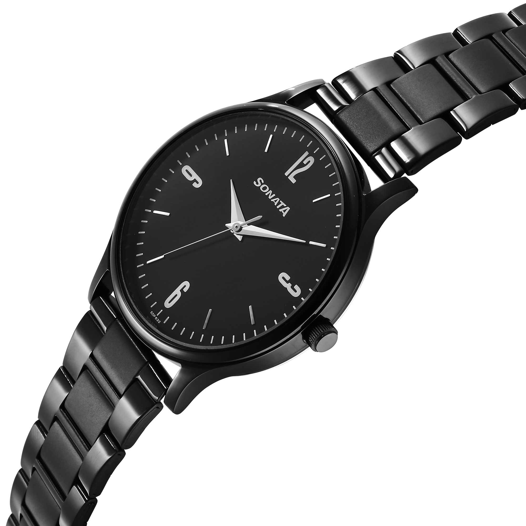 Sonata Aspire Quartz Analog Black Dial Stainless Steel Strap Watch for Men