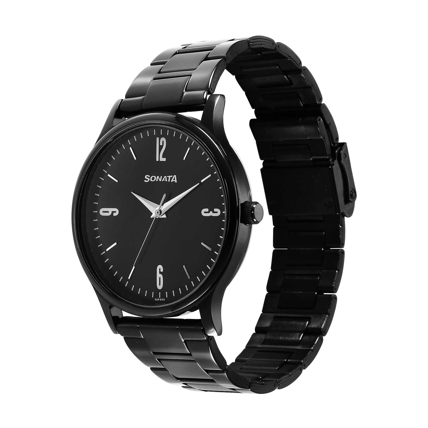 Sonata Aspire Quartz Analog Black Dial Stainless Steel Strap Watch for Men