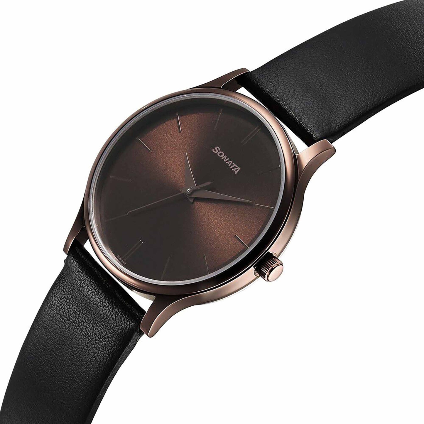 Sonata Aspire Quartz Analog Brown Dial Black Leather Strap Watch for Men