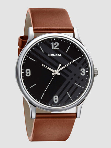 Sonata  Smart Plaid from Black Dial Analog Watch for Men 77105SL02