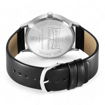 Sonata Aspire Quartz Analog Black Dial Leather Strap Watch for Men 77105SL14