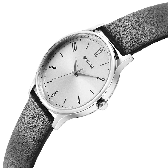 Sonata Aspire Quartz Analog Grey Dial Leather Strap Watch for Men