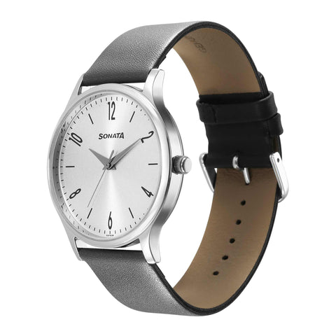 Sonata Aspire Quartz Analog Grey Dial Leather Strap Watch for Men