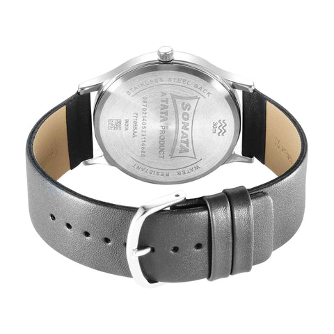 Sonata Aspire Quartz Analog Grey Dial Leather Strap Watch for Men
