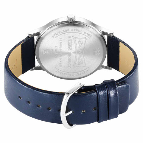 Sonata Aspire Quartz Analog Black Dial Blue Leather Strap Watch for Men