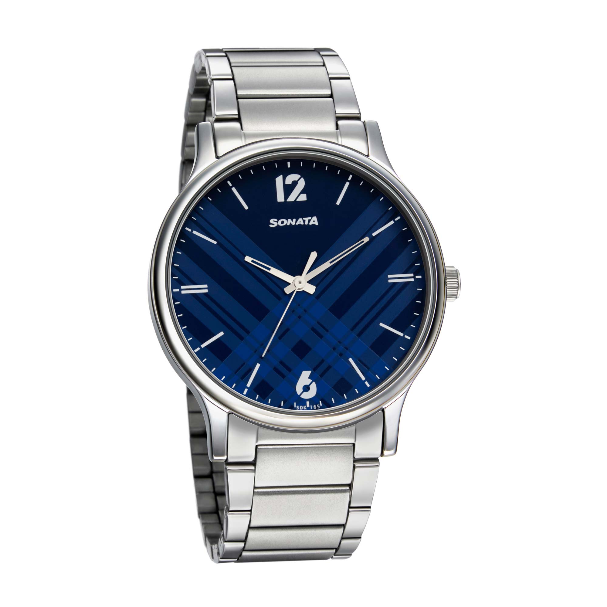 Sonata Smart Plaid Quartz Analog Blue Dial Stainless Steel Strap Watch for Men