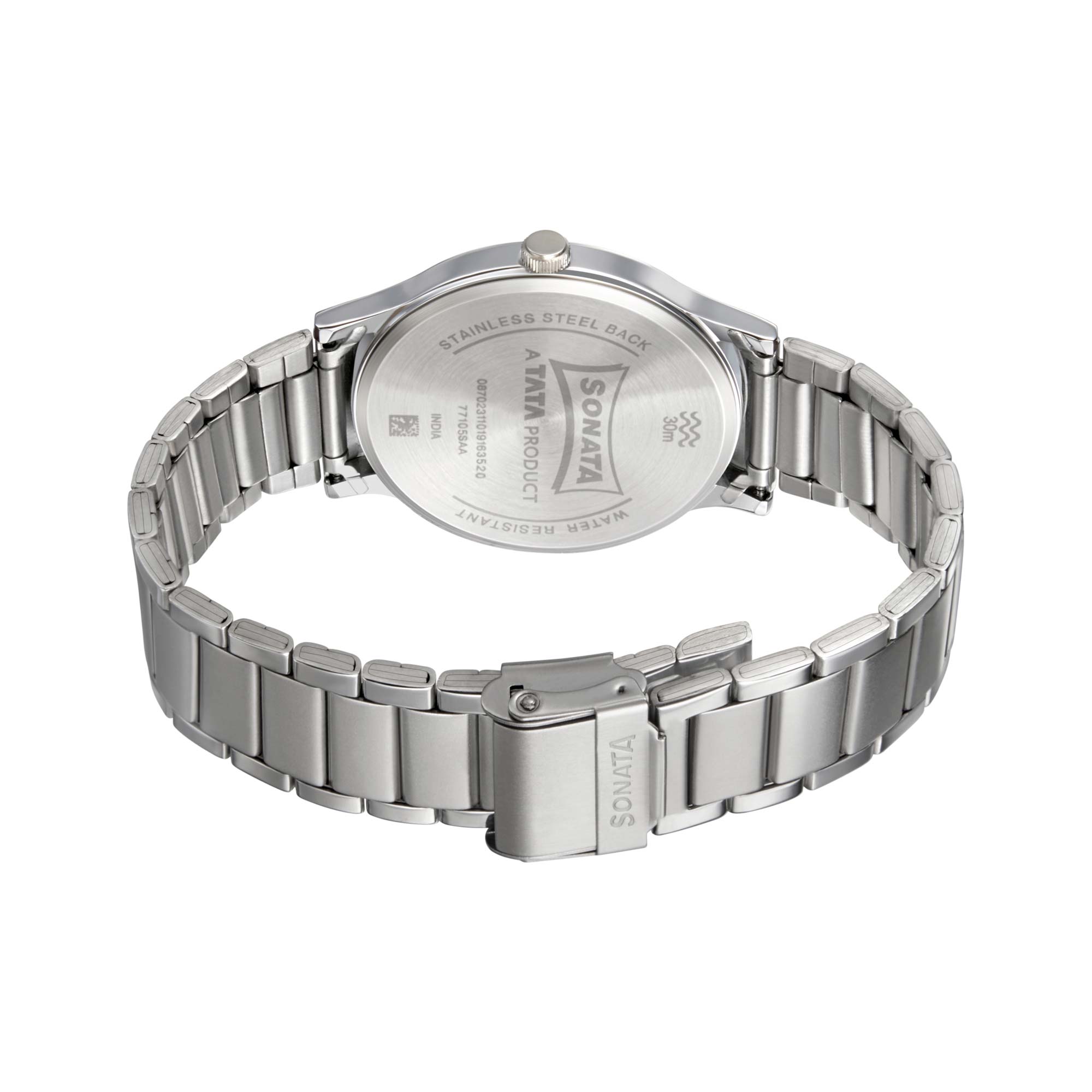 Sonata Smart Plaid Quartz Analog Blue Dial Stainless Steel Strap Watch for Men