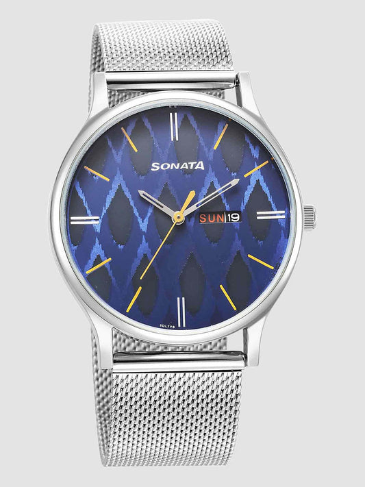 Sonata Knot Blue Dial Stainless Steel Strap Watch for Men