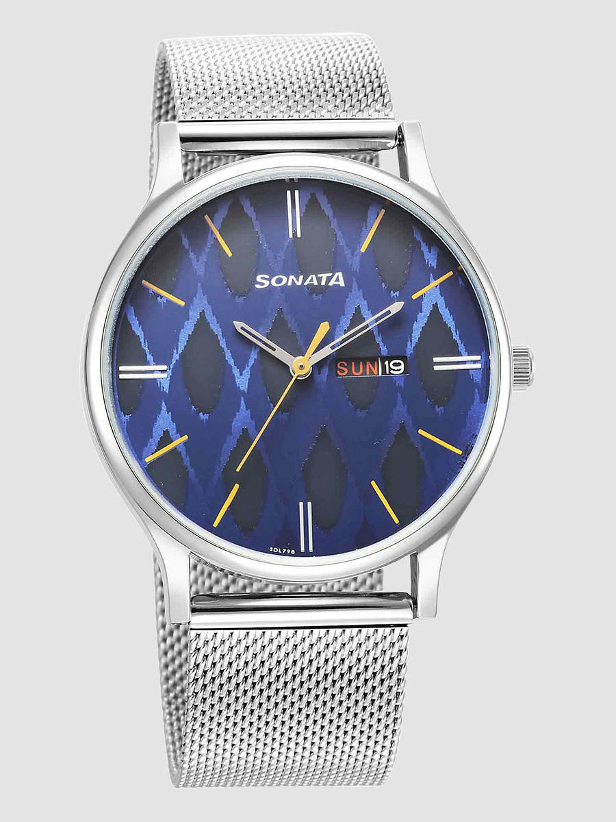 Sonata Knot Blue Dial Stainless Steel Strap Watch for Men