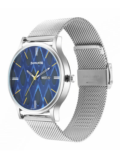 Sonata Knot Blue Dial Stainless Steel Strap Watch for Men