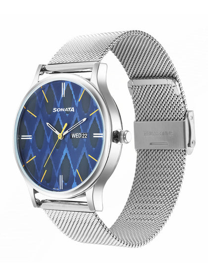 Sonata Knot Blue Dial Stainless Steel Strap Watch for Men