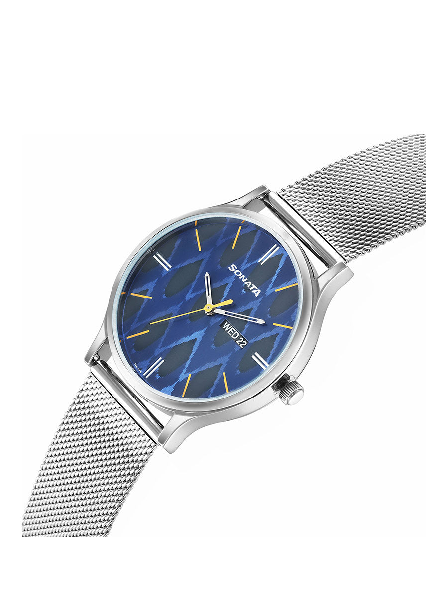 Sonata Knot Blue Dial Stainless Steel Strap Watch for Men