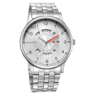 Sonata Workwear Silver Dial Stainless Steel Strap Analog Watch for Men