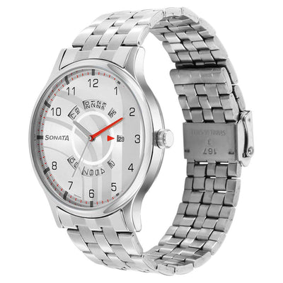 Sonata Workwear Silver Dial Stainless Steel Strap Analog Watch for Men