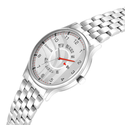 Sonata Workwear Silver Dial Stainless Steel Strap Analog Watch for Men
