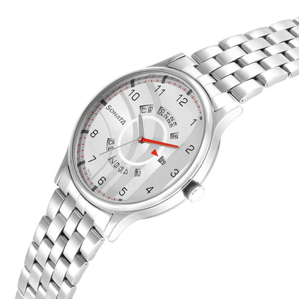 Sonata Workwear Silver Dial Stainless Steel Strap Analog Watch for Men