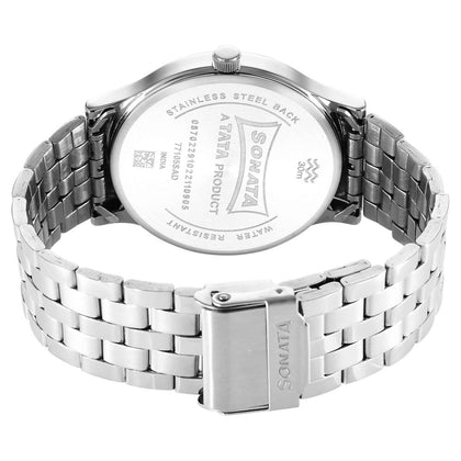 Sonata Workwear Silver Dial Stainless Steel Strap Analog Watch for Men