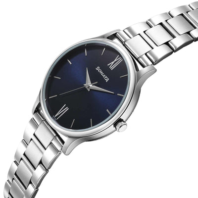 Sonata Aspire Quartz Analog Blue Dial Stainless Steel Strap Watch for Men