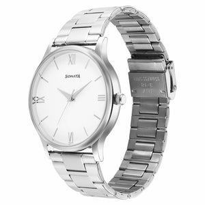 Sonata Aspire Quartz Analog White Dial Silver Stainless Steel Strap Watch for Men