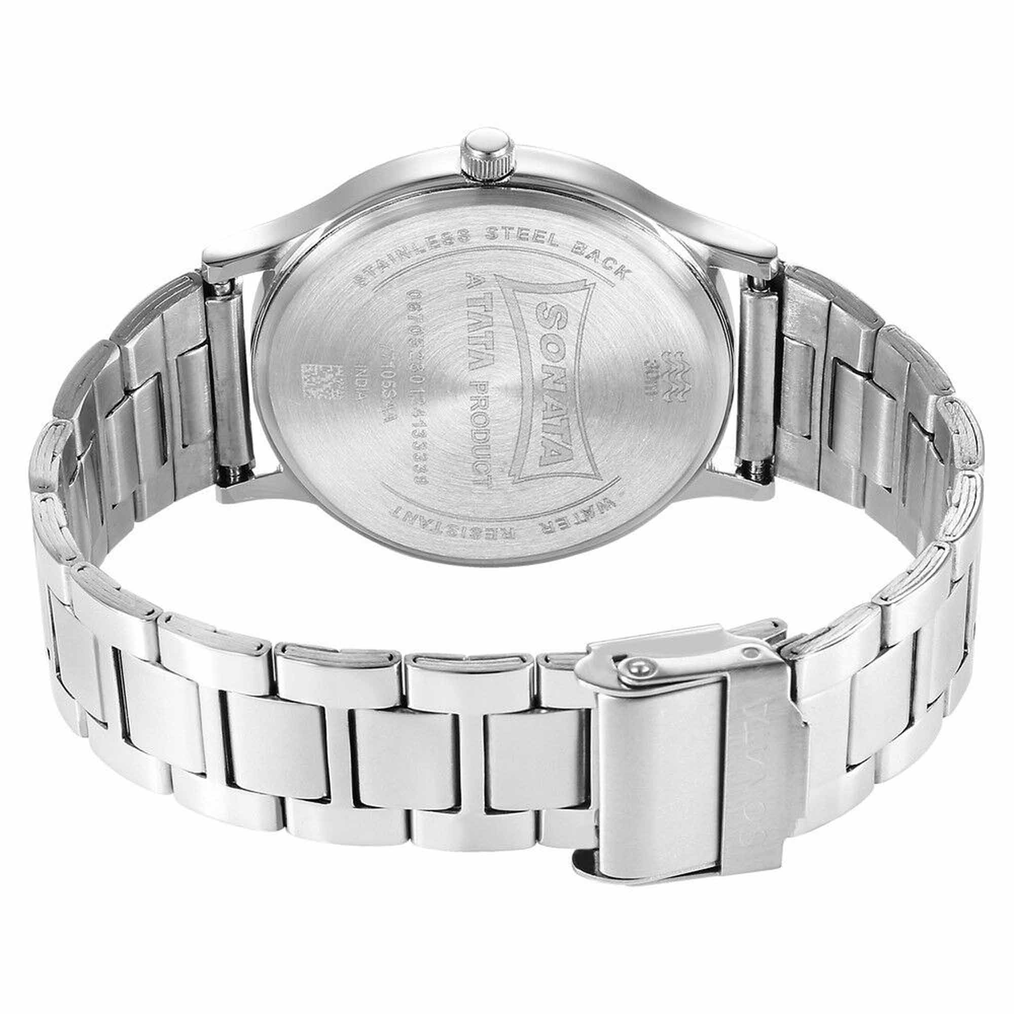 Sonata Aspire Quartz Analog White Dial Silver Stainless Steel Strap Watch for Men