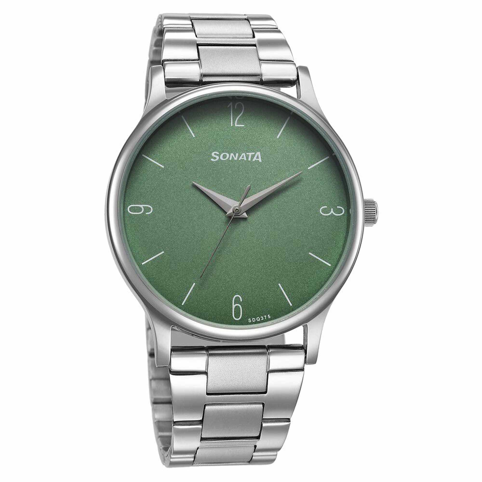 Sonata Aspire Quartz Analog Green Dial Silver Stainless Steel Strap Watch for Men