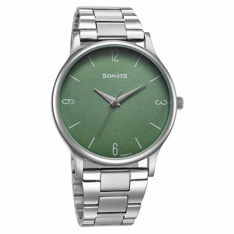 Sonata Aspire Quartz Analog Green Dial Silver Stainless Steel Strap Watch for Men