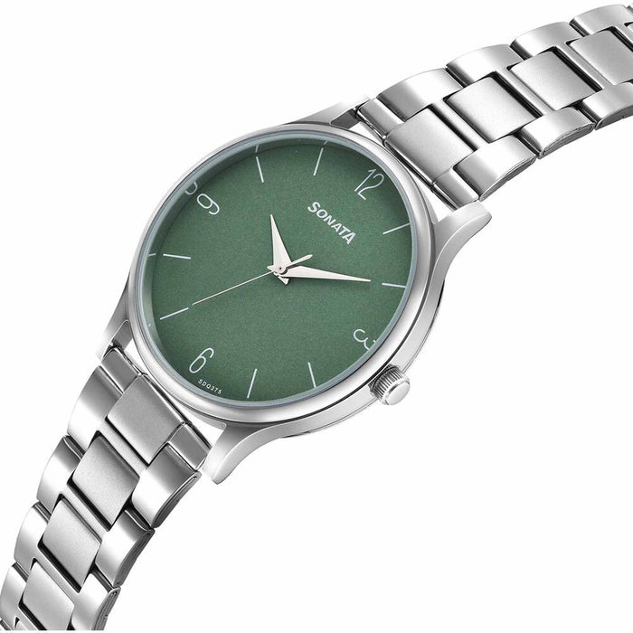 Sonata Aspire Quartz Analog Green Dial Silver Stainless Steel Strap Watch for Men
