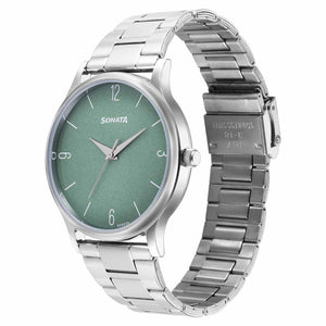 Sonata Aspire Quartz Analog Green Dial Silver Stainless Steel Strap Watch for Men