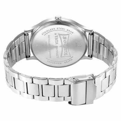 Sonata Blue Dial Silver Stainless Steel Strap Analog Watch for Men