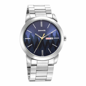 Knot Blue Dial Stainless Steel Strap Watch for Men