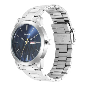 Knot Blue Dial Stainless Steel Strap Watch for Men