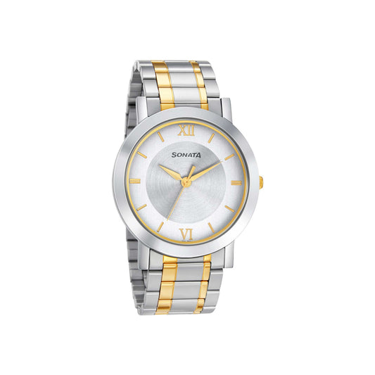 Sonata Quartz Analog with Date Grey Dial Stainless Steel Strap Watch for Men