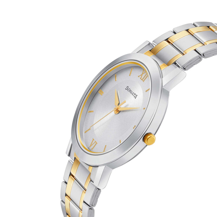 Sonata Quartz Analog with Date Grey Dial Stainless Steel Strap Watch for Men
