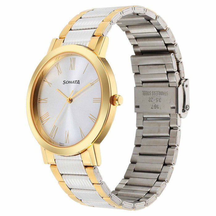 Sonata Utsav Quartz Analog Grey Dial Stainless Steel Strap Watch for Men