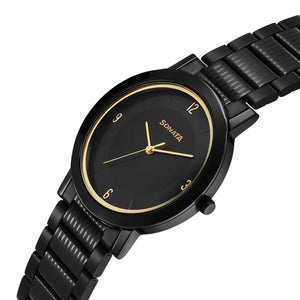Sonata Utsav Quartz Analog Black Dial Stainless Steel Strap Watch for Men